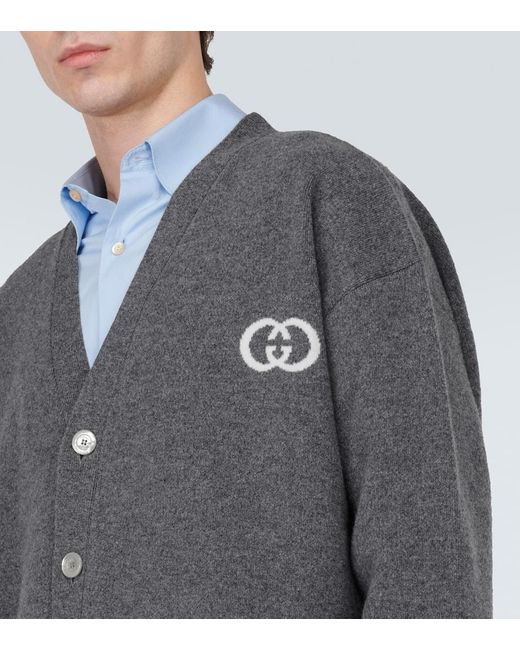Cardigan GG in lana di Gucci in Gray da Uomo