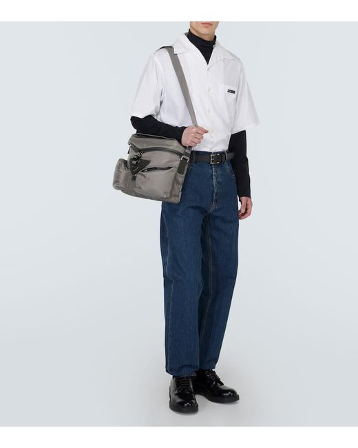 Prada Gray Re-Nylon Leather-Trimmed Crossbody Bag for men