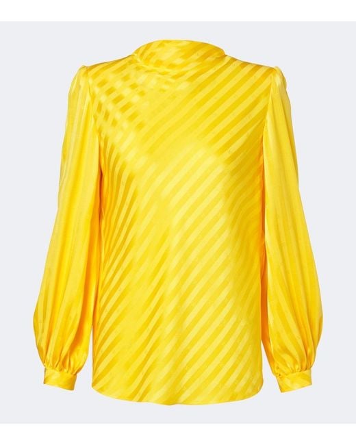 Valentino Yellow Vlogo Striped Silk Jacquard Blouse
