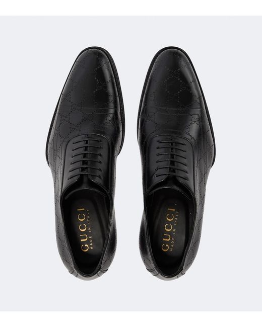 Gucci Black Gg Leather Derby Shoes for men