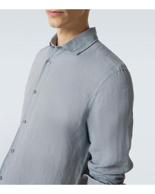 Frescobol Carioca Blue Antonio Linen Shirt for men