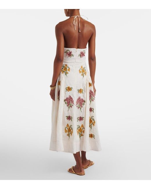 Agua Bendita White Balsa Cordillera Floral Linen Midi Dress