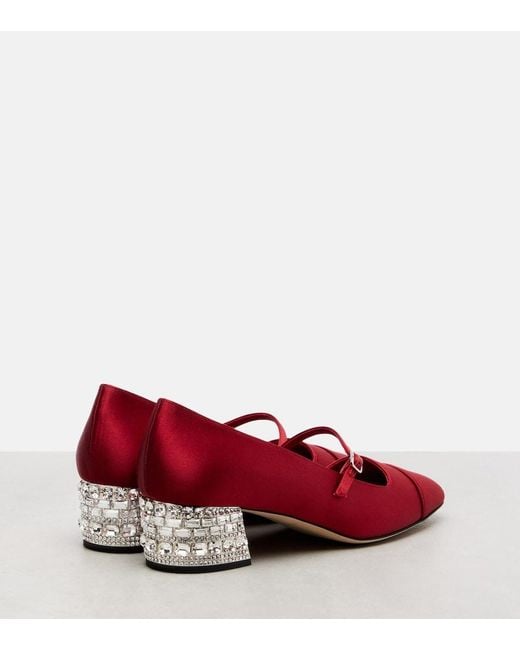 Jimmy Choo Red Elisa 45 Embellished Satin Pumps
