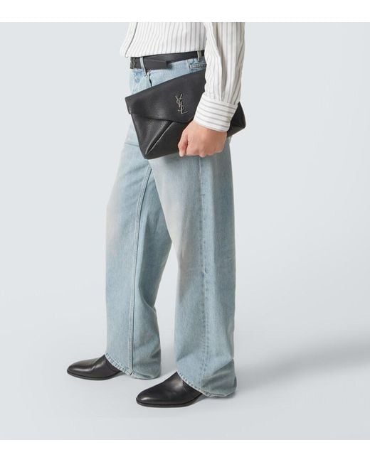 Saint Laurent Black Cassandre Large Envelope Leather Pouch for men