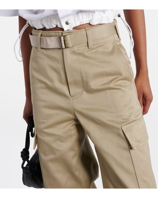 Sacai Natural High-Rise Cotton Gabardine Wide-Leg Pants