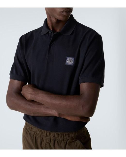 Stone Island Black Compass Cotton Pique Polo Shirt for men