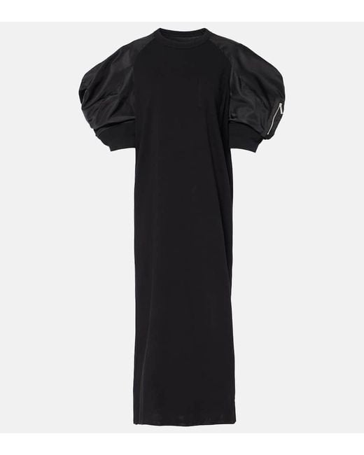Sacai Black Puff-Sleeve Cotton-Blend Jersey Midi Dress