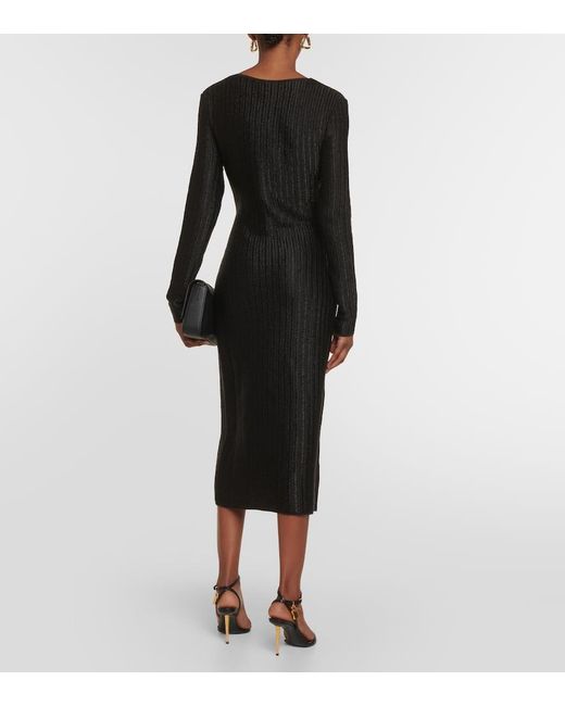 Tom Ford Black Metallic Cotton And Wool Midi Dress
