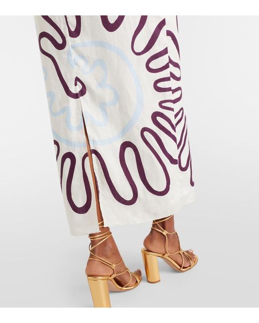 Cala De La Cruz White Bedrucktes Maxikleid Clara Aus Leinen