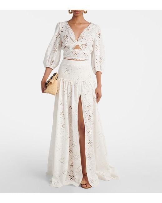Alexandra Miro White Serena Broderie Anglaise Cotton Maxi Skirt