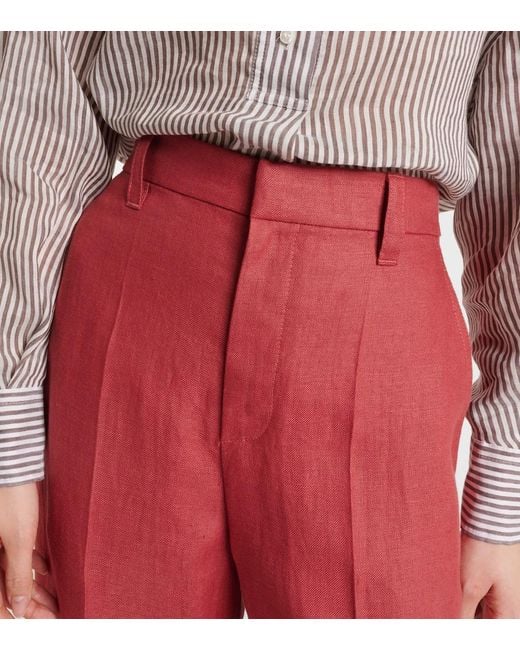 Brunello Cucinelli Red Hemp And Linen Wide-Leg Pants