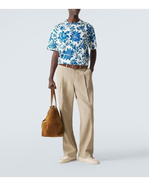 Etro Blue Floral Cotton Jersey T-Shirt for men