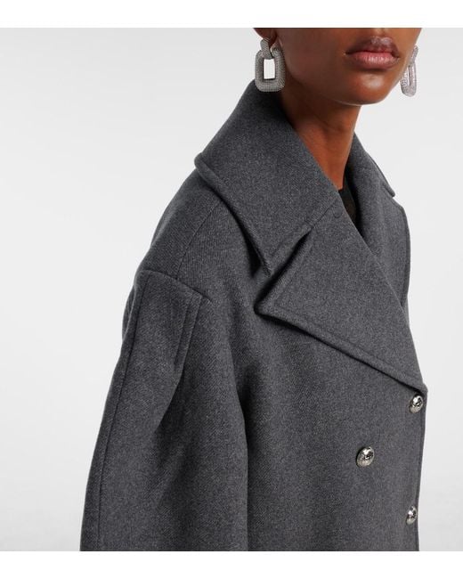 Ganni Gray Oversized Wool-Blend Peacoat