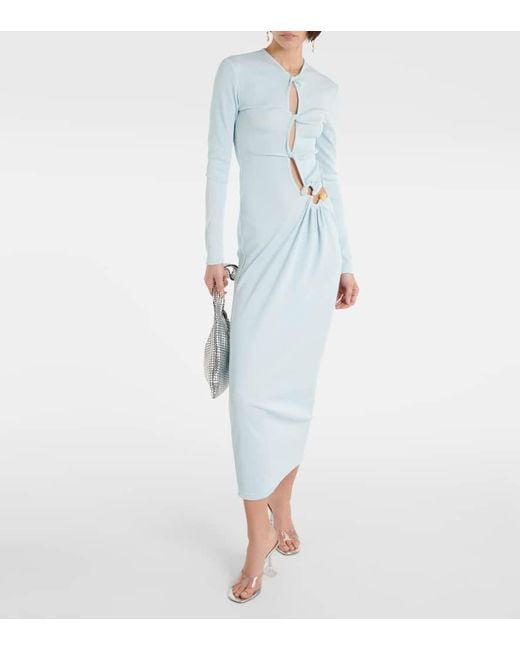 Christopher Esber Blue Gathered Cutout Jersey Midi Dress
