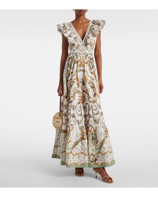 Camilla Metallic Floral Ruffled Cotton Maxi Dress