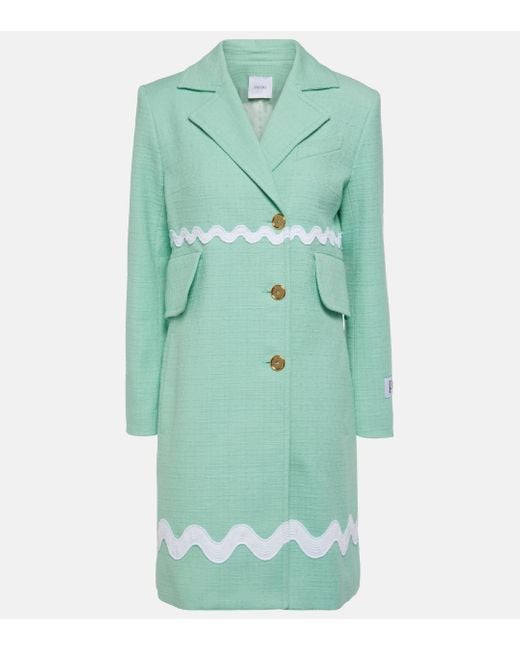 Patou Green Single-breasted Cotton-blend Tweed Coat