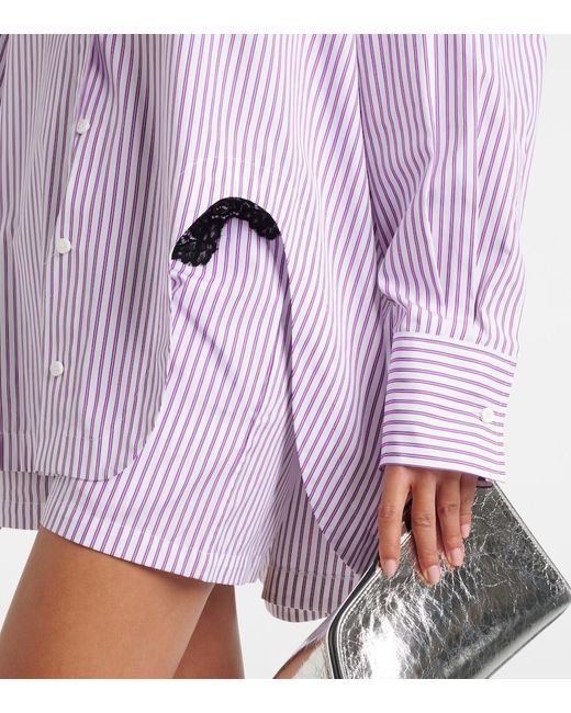 The Attico Purple Diana Asymmetric Striped Cotton Shirt