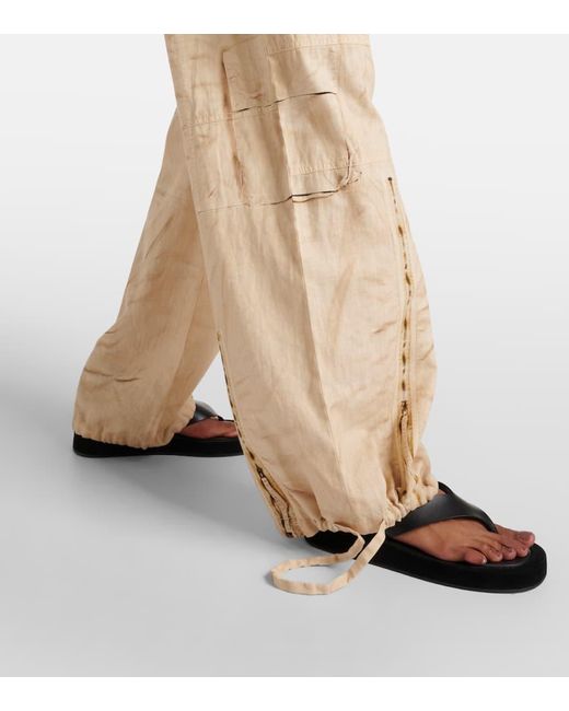 Pantalones anchos de lino y algodon estampados Acne de color Natural