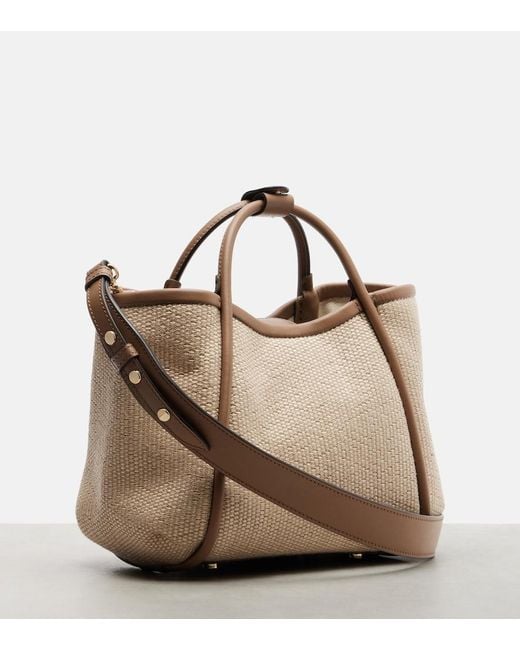 Max Mara Natural Marin Small Leather-Trimmed Top-Handle Bag