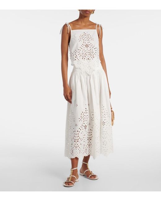 Self-Portrait White Embroidered Cotton Top