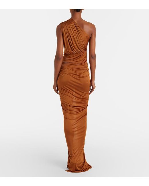 Rick Owens Brown Lilies Avra Ruched One-Shoulder Gown