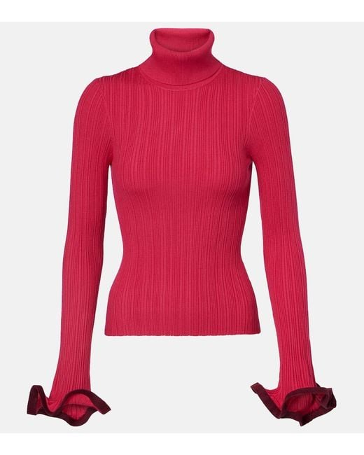 Jonathan Simkhai Red Lola Ruffled Turtleneck Sweater