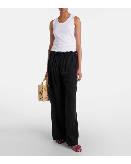 LOEWE Mid-rise wide-leg pants ワイドパンツ ミッドライズ ロゴ Mid-rise wide-leg pants in black - Loewe | Mytheresa