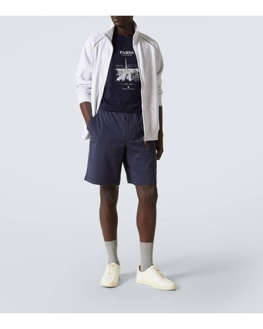 Shorts En Jersey De Algodon Con Logo Brunello Cucinelli de hombre de color Blue