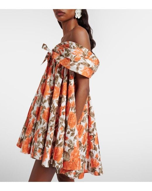 Chloé Orange Floral Pleated Cotton Poplin Minidress