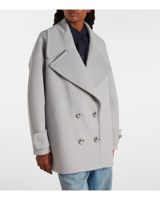 Loewe Gray Pebble Double-Breasted Wool Peacoat