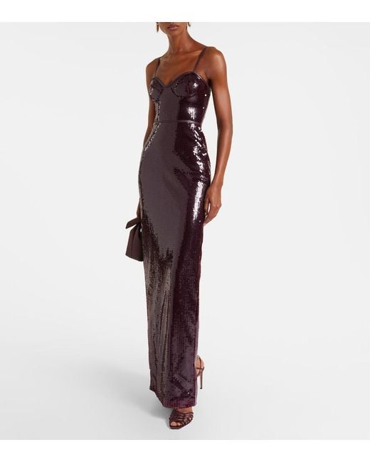 David Koma Purple Embellished Gathered Gown