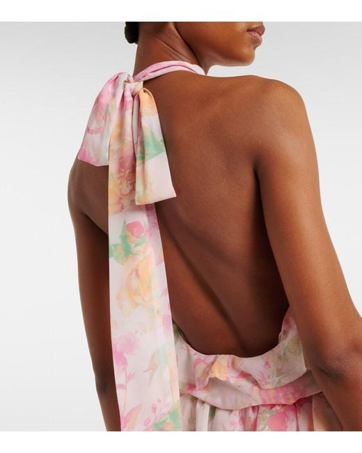 Bananhot Pink Malena Floral Ruffled Asymmetric Maxi Dress