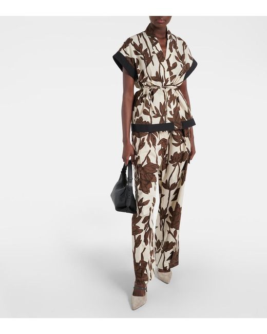 Brunello Cucinelli Natural Belted Floral Cotton Shirt
