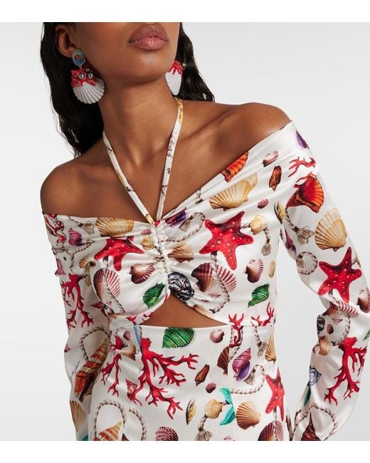 Dolce & Gabbana White Capri Printed Silk-Blend Midi Dress