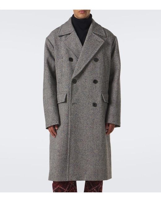 Dries Van Noten Gray Double-Breasted Wool Coat for men