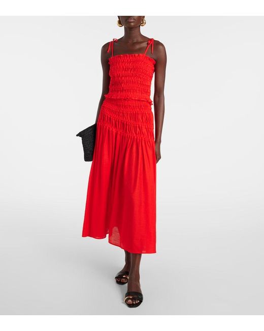 Cropped Ruffled Shirred Lyocell-Blend Top Tory Burch