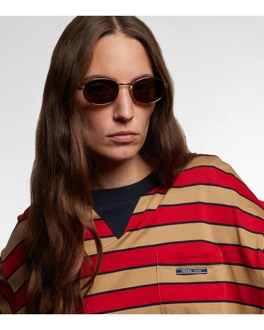 Prada Brown Iconic Plaque Round Sunglasses