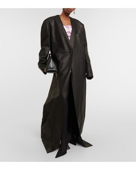 The Attico Black Leather Maxi Coat