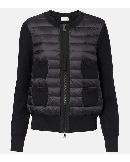Moncler Black Down-Paneled Virgin Wool Cardigan