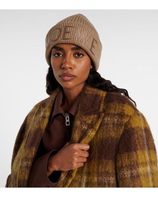 Loewe Brown Logo Embroidered Ribbed-Knit Wool Beanie