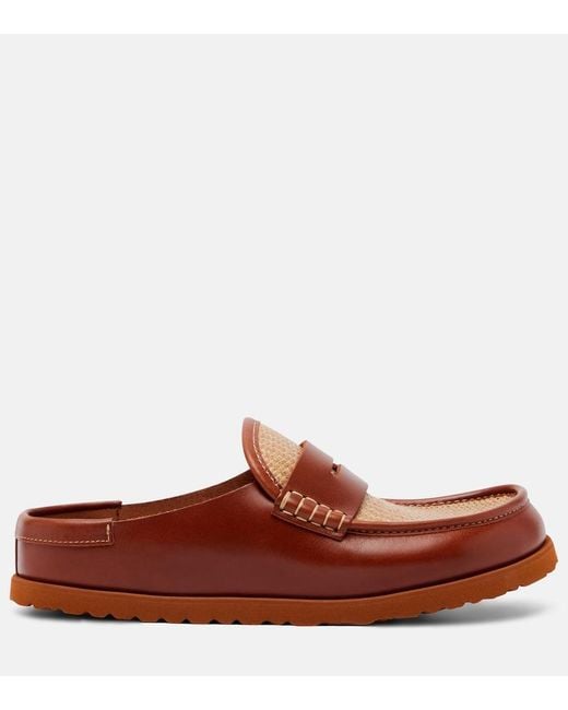 Birkenstock Brown Naples Leather-Trimmed Woven Mules