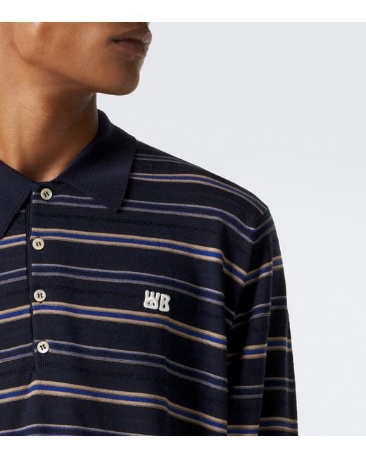 Wales Bonner Blue Beam Striped Wool Polo Sweater for men