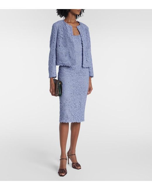 Etro Blue Macrame Scalloped Midi Dress
