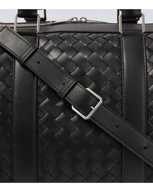 Bottega Veneta Black Intrecciato Leather Duffel Bag for men