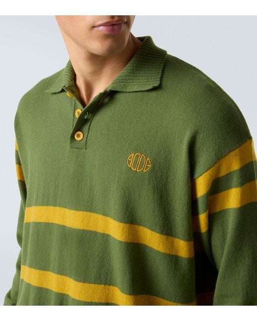 Bode Green Striped Virgin Wool Polo Sweater for men