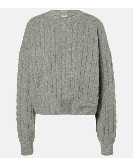 Loewe Gray Cable-Knit Wool Sweater