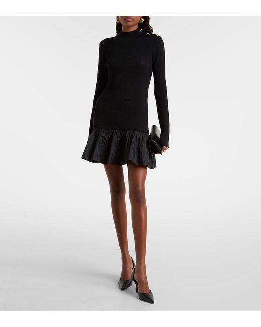 Patou Black Ruffled Wool Minidress