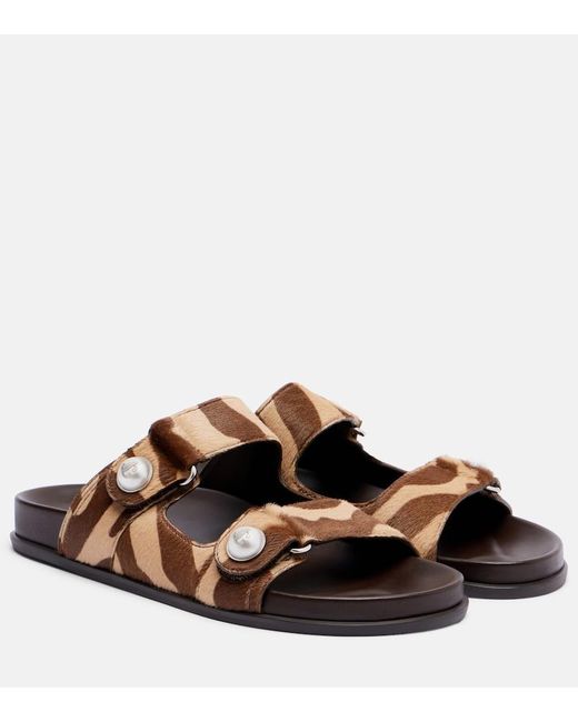 Jimmy Choo Brown Fayence Zebra-Print Shearling Slides