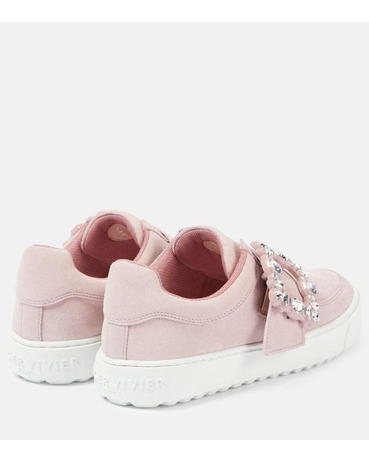 Roger Vivier Pink Very Vivier Embellished Leather Sneakers