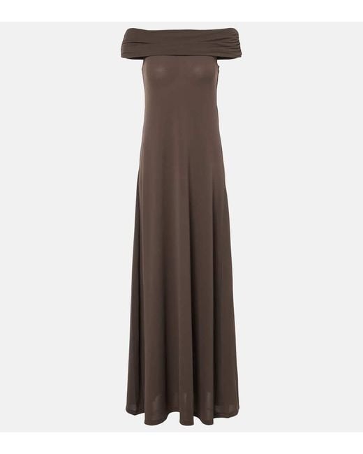 Faithfull The Brand Brown Sophie Off-Shoulder Maxi Dress